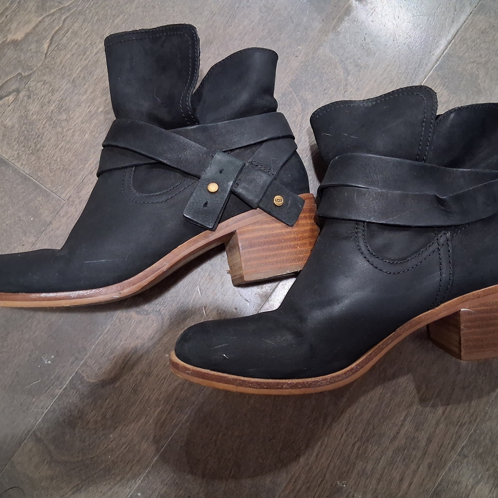 UGG Black Ankle Boots with Wooden Heel